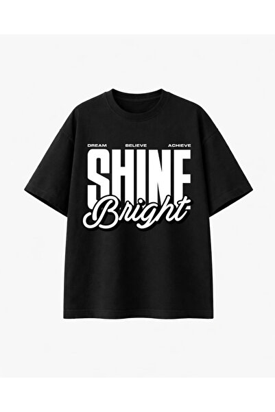 COMVİCHO Shine Bright Printed Black T-Shirt