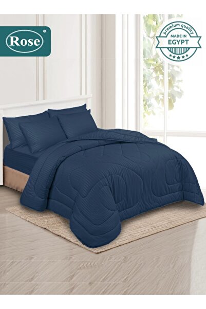 Rose طقم لحاف فندقي مخطط من الألياف الدقيقة، 6 قطع، يناسب سرير مقاس كينغ 200×...