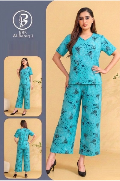 BRK Two-piece soft Cotton nightgown set in bright colors