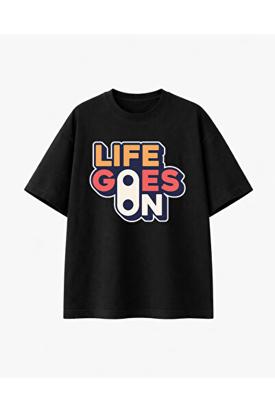 COMVİCHO Life Goes on Printed Black T-Shirt