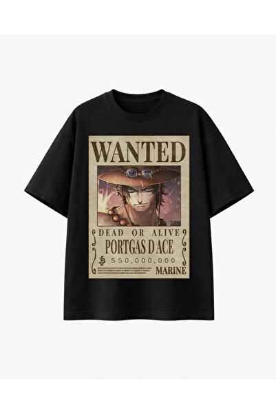 COMVİCHO Wanted Portgasdace Printed Black T-Shirt