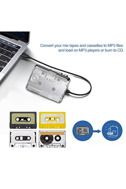 Choice مشغل كاسيت محمول، محول تلقائي لشريط الكاسيت إلى MP3 مع سماعة أذن، شفاف