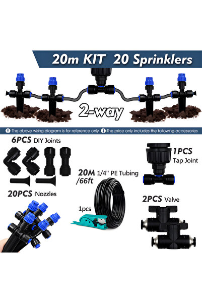 Choice 20m Kit 1/4" Garden Irrigation Watering Kit 8-hole Dripper with Stake ...