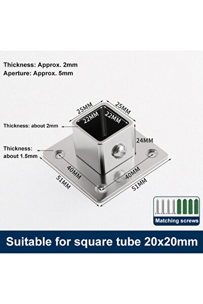 Choice1 20 x 20mm Stainless steel Square Tube Connector, Flange base Base, Tu...