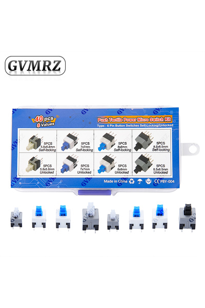 Choice مجموعة مفاتيح ضغط لمسية صغيرة 40 قطعة، 8 قيم، 6 دبابيس، ذاتية التوصيل/...