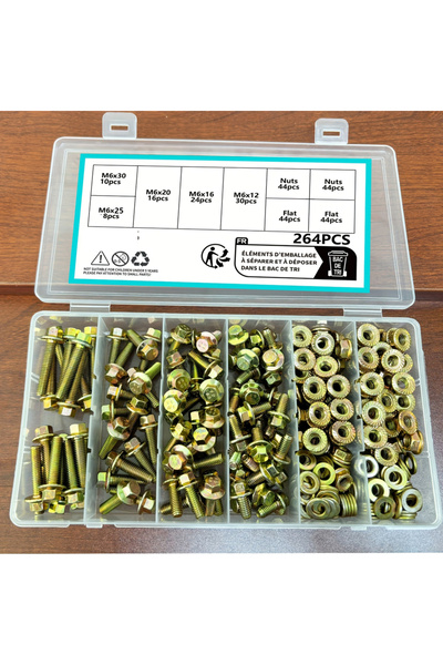 Choice مجموعة براغي وصواميل وغسالات ذات رأس سداسي M6-264PCS، مصنوعة من فولاذ ...