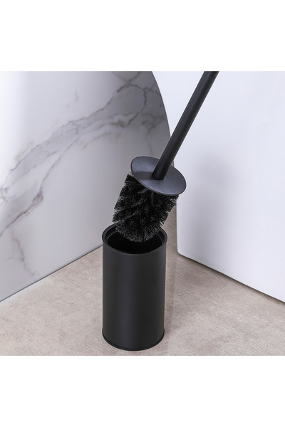 Choice طقم فرشاة مرحاض سوداء دائرية الشكل من الفولاذ المقاوم للصدأ، بمقبض طوي...