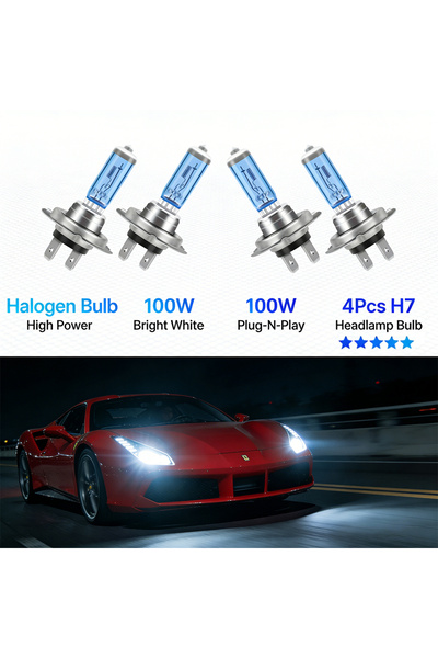 Choice 4 مصابيح أمامية هالوجينية للسيارة H7 بقوة 100 واط، لون أبيض فائق 6000 ...