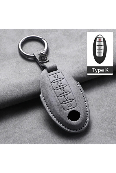 Choice6 Grey K1 5 Butt Leather Car Key Case Cover Shell for Nissan Teana X-Tr...