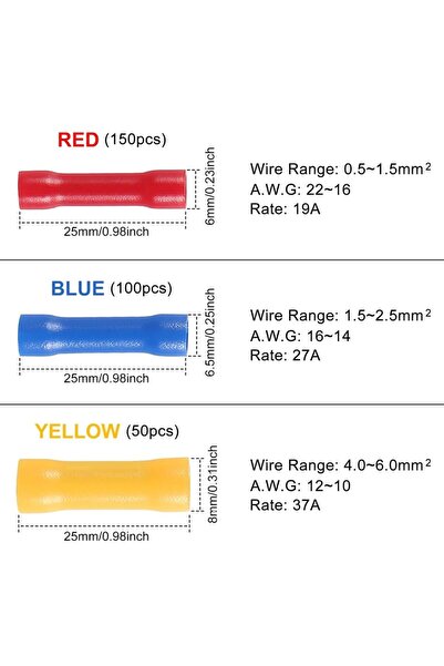 Choice 300pcs 300PCS Butt Splice Crimp Connectors Insulated Electrical Straig...