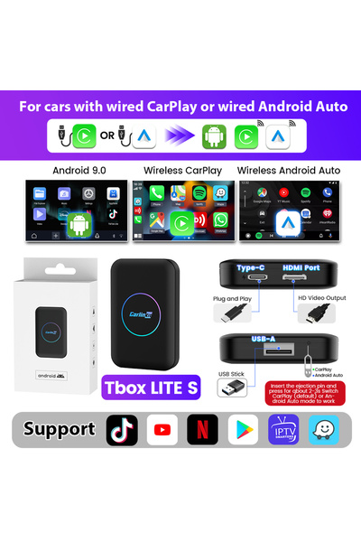 Choice1 جهاز CarlinKit LITE S 2025 بنظام Android TV Box، يدعم 4 جيجابايت و32 ...