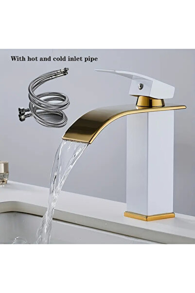 Choice White Golden Luxury Black White Gold Waterfall Kitchen Faucet with Hot...