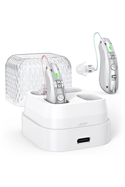 Choice سماعات أذن فضية قابلة لإعادة الشحن عبر منفذ USB لكبار السن، مكبر صوت ش...