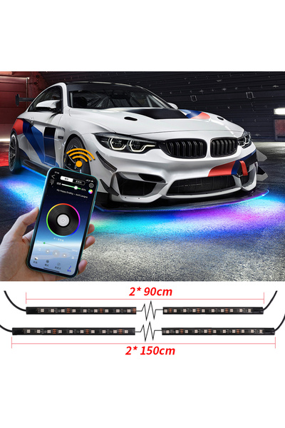 choice2 شريطان إضاءة LED مرنان أسفل هيكل السيارة، بطول 90-150 سم، مع تحكم عبر...