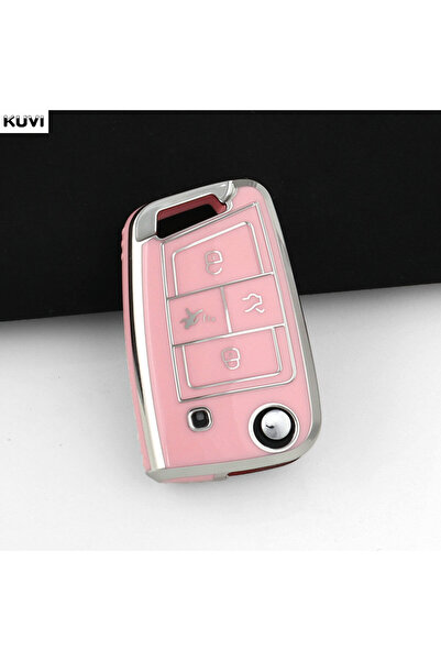choice2 4 BTN Pink TPU Car Key Cover Case Shell Fob Protector For VW Polo Sko...