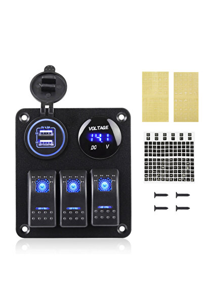 Choice لوحة مفاتيح ثلاثية، فولتميتر رقمي مقاوم للماء 12-24 فولت، منفذ USB مزد...