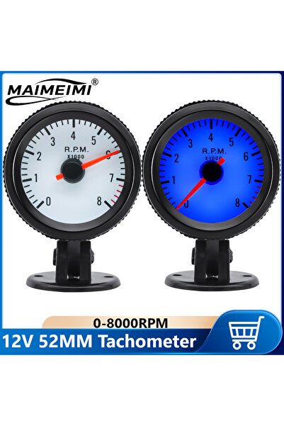 Choice 0‑8000RPM Tachometer 52mm Tacho Gauge Blue LED Backlight Universal for...