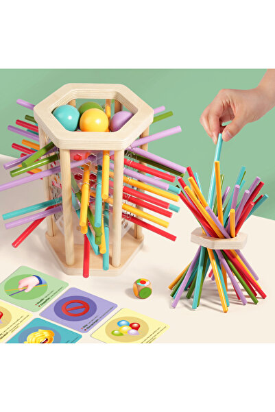 Toybox لعبة مونتيسوري الخشبية لإسقاط العصي للأطفال، عصي ملونة، نرد وبطاقات، ل...