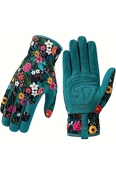 Choice قفازات حديقة من بوليستر بنقشة زهور خضراء، مقاس مناسب للجميع، قفازات عم...