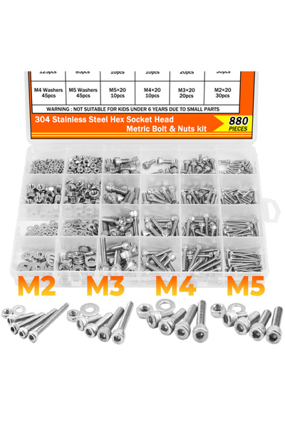 Choice 880PCS 304 Stainless Steel Screw Nut Bolt Washer Kit - M2 M3 M4 M5 Hex...