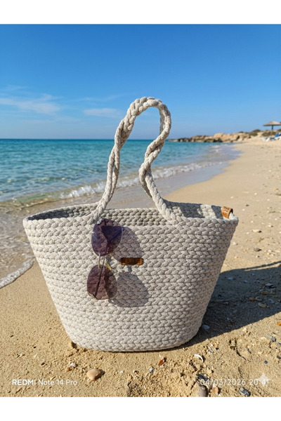 AZR HOME DESİGN Natural Jute Rope Handmade Straw Bag Beach Bag Daily Bag 26X46