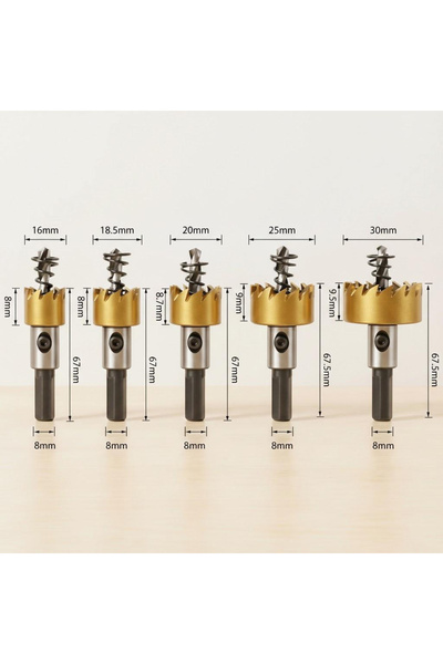 Choice1 مجموعة من 5 قطع من رؤوس مثقاب منشار ثقب فولاذي عالي السرعة (HSS) لتوس...