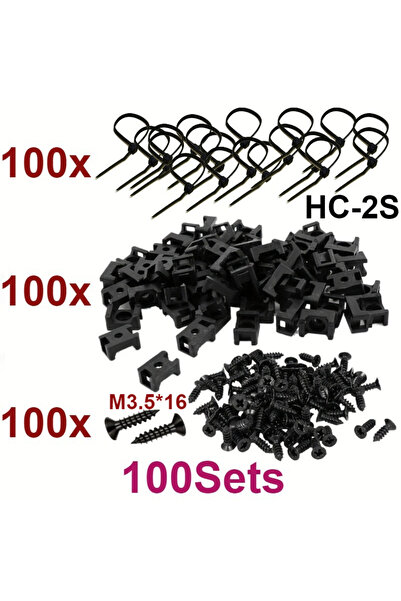 Choice 100 Sets 100 Sets Cable Tie Mounts with Screws Slim 0.63x0.89in Black ...