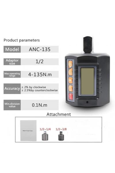 Choice ANC-135 Grey ANC 3-Piece Set With Adapter Digital Torque Meter Torque ...