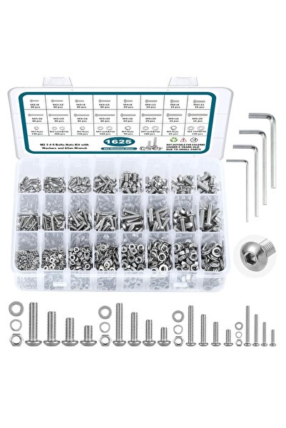 Choice 1625 قطعة 1625 قطعة براغي وصواميل ذات رأس سداسي من الفولاذ المقاوم للص...