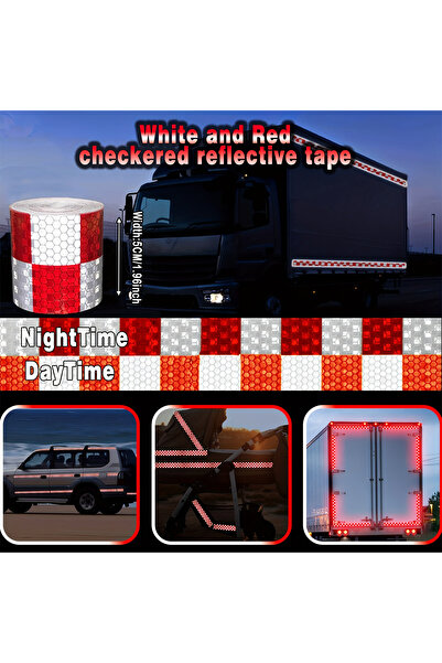Choice10 شريط عاكس أبيض وأحمر بنمط مربعات نقشة مربعات ، طوله 5 سم وطوله 1 متر...