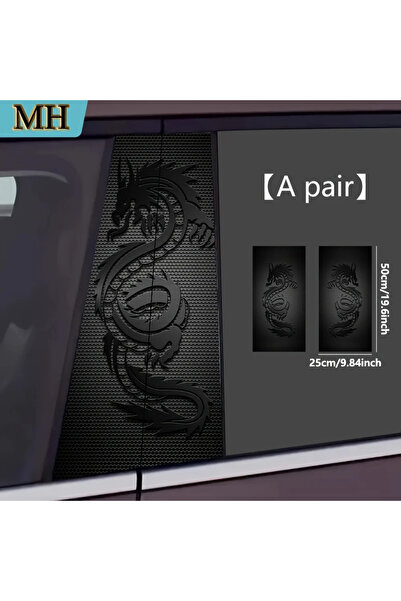 Choice قطعتان من ملصقات السيارات عالية الجودة بنقشة تنين أسود، ملصق عمود البا...