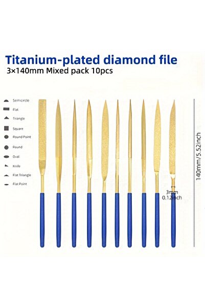 choice2 10Pcs 3-140mm mixed 1Set Titanium-Plated Diamond File Set High Freque...