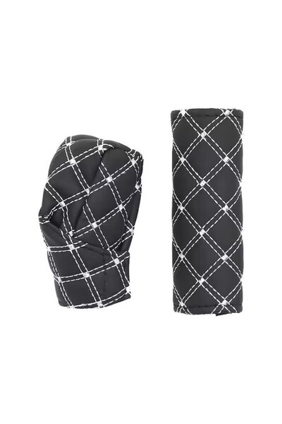 Choice black white line 2Pcs Car Shift Handle Cover Handbrake Protective Univ...