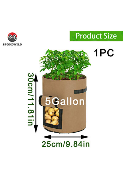 choice2 25X23CM Brown 1PC Large Diameter Potato Grow Bag, Non-Woven Fabric Pl...