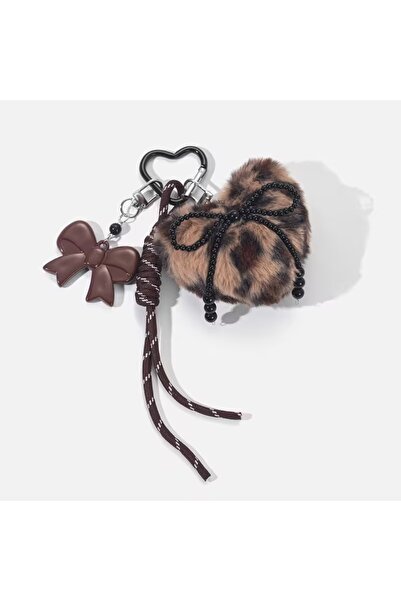 Choice Brown Playful Leopard Print Keychain - Heart & Bow Charms for Bag, Key...