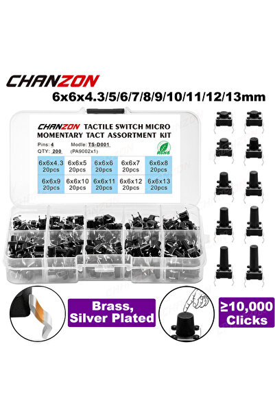 Choice 10 أنواع × 20 قطعة، 10 أنواع من مفاتيح الضغط اللمسية الصغيرة 6x6 مم، ل...