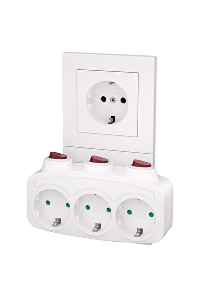 Choice مقبس كهربائي أوروبي 110-250 فولت، 3 مخارج بيضاء، 3 في 1 مع مفتاح مستقل...