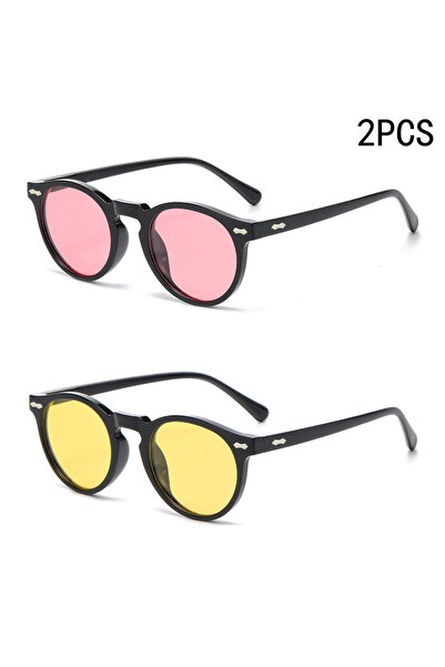 Choice3 نظارات شمسية دائرية بتصميم ريترو جديد من بلاك بينك بلاك يلو، قطعتان، ...
