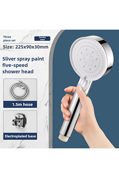 Choice7 سيلفر - 3 قطع رأس دش يدوي عالي الضغط مع حامل وخرطوم - 5 أوضاع تدفق مي...