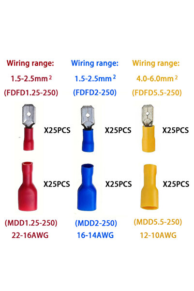 Choice 150 قطعة من موصلات الشوكة المعزولة بالكامل، ذكر وأنثى، بأقطار 22-16 و1...