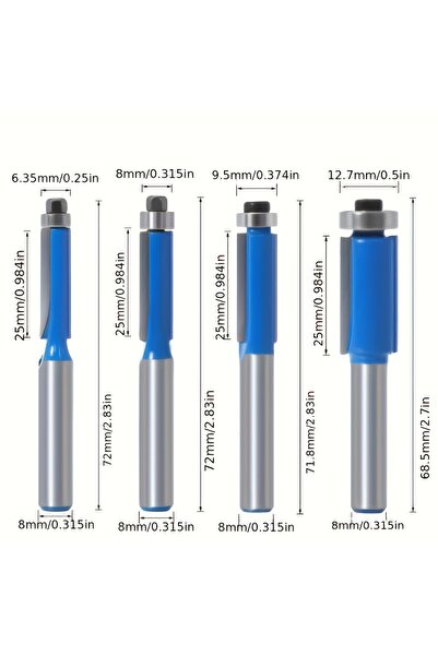 Choice 4pcs-8mm 4PCS 8mm Shank Tungsten Carbide Straight Router Bits with Bea...