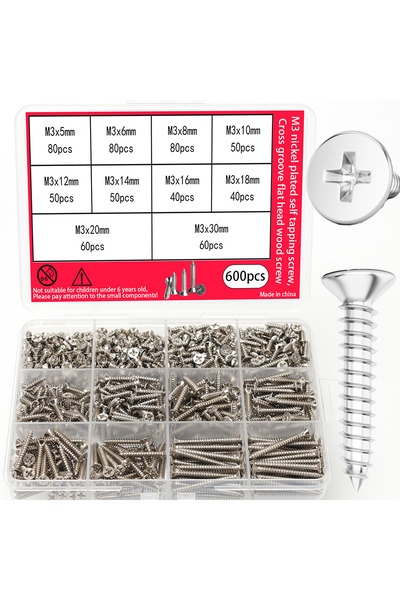 Choice 600 قطعة - مجموعة براغي خشبية ذاتية التثبيت برأس فيليبس مطلية بالنيكل ...