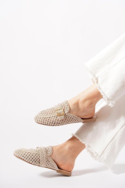 Moda Pie Totli Με αγκράφα Πλεκτά Γυναικεία Παντόφλες Μπεζ