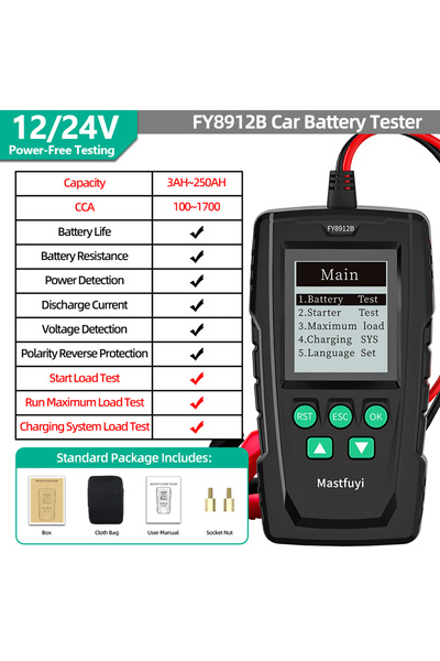 Choice FY8912B MASTFUYI FY8912B Automotive Battery Tester 12/24V Lead Acid CC...