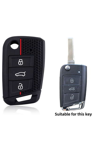 Choice1 Black Red Line 3 Button Flip Key Silicone Cover Fit for VW GOLF 7 7 S...