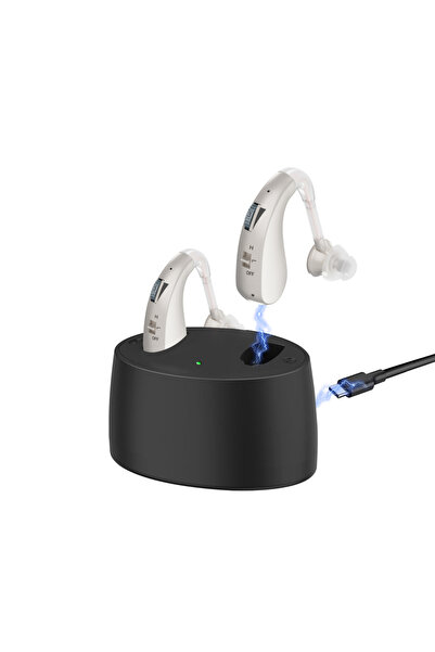 Choice سماعات أذن فضية اللون لكبار السن، سماعات أذن قابلة لإعادة الشحن مزودة ...