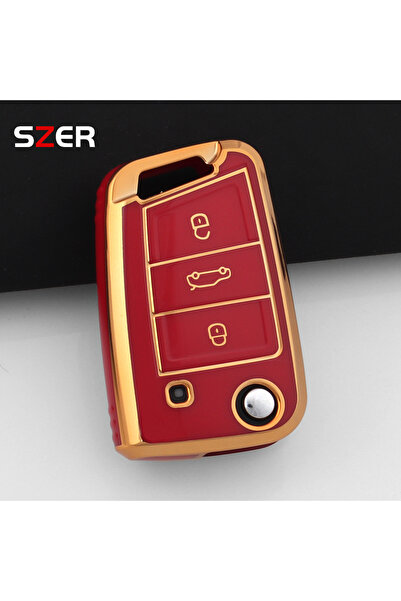 Choice11 3 BTN Red case TPU Red Car Key Case Cover Holder KeyChain For VW Vol...