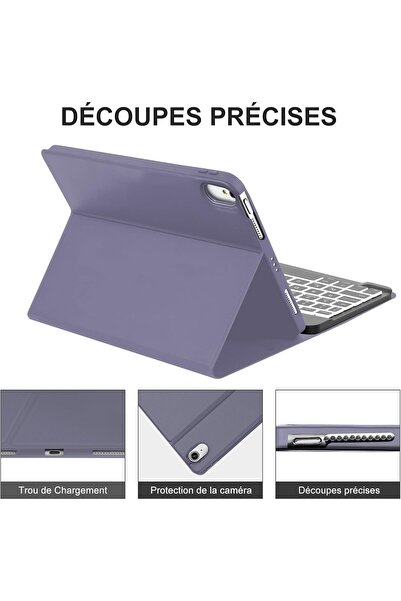 JADEMALL Husă cu tastatură iPad Air de 11 inchi cu AZERTY retroiluminată – vi...