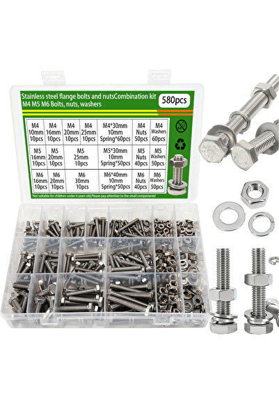 Choice 580 قطعة من مسامير وصواميل وغسالات مسطحة وغسالات زنبركية من الفولاذ ال...