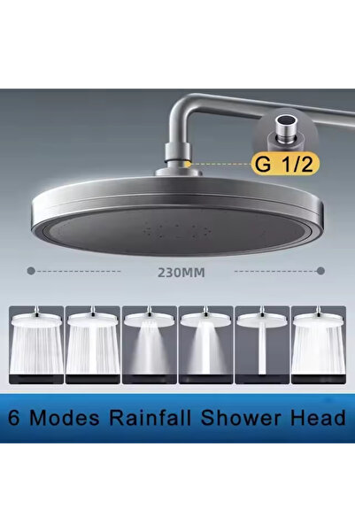 choice2 Gun Grey 6 Modes Rainfall Shower Head Bathroom High Pressure Top Rain...